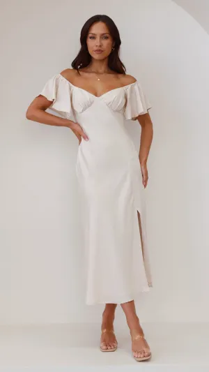 Feminine fit-and-flare style Cotton Soft Louisa Midi Dress - Ivory