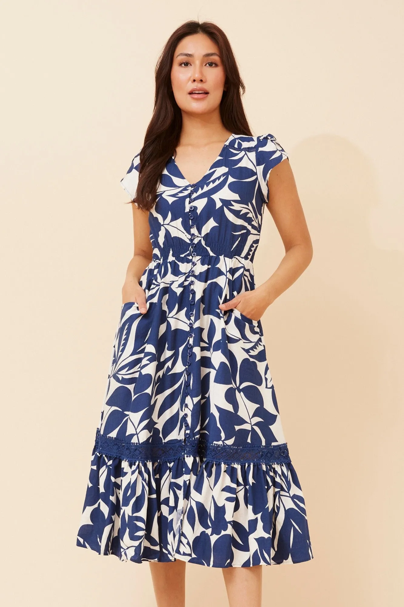 Work Ready Outfit Cool Shade MOROCCO LEAF PRINT MIDI DRESS