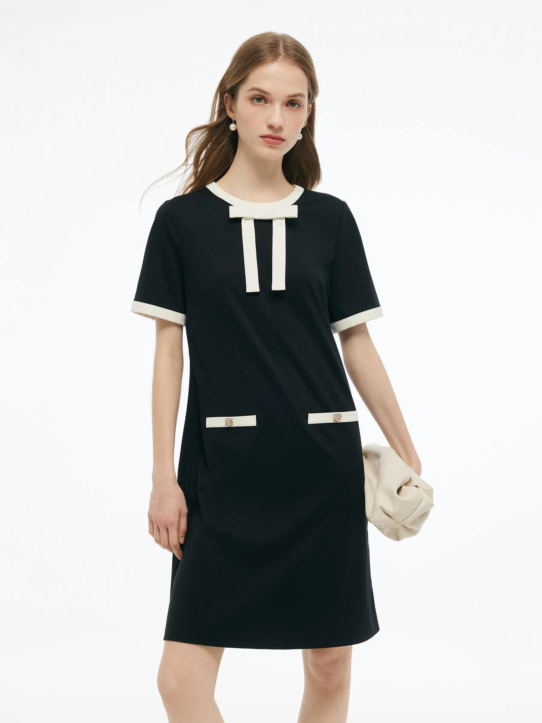 Pop Glow Tencel Blend Contrast Trim Women Knit Mini Dress