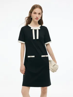 Party Soft High Thread Count Cotton Tencel Blend Contrast Trim Women Knit Mini Dress