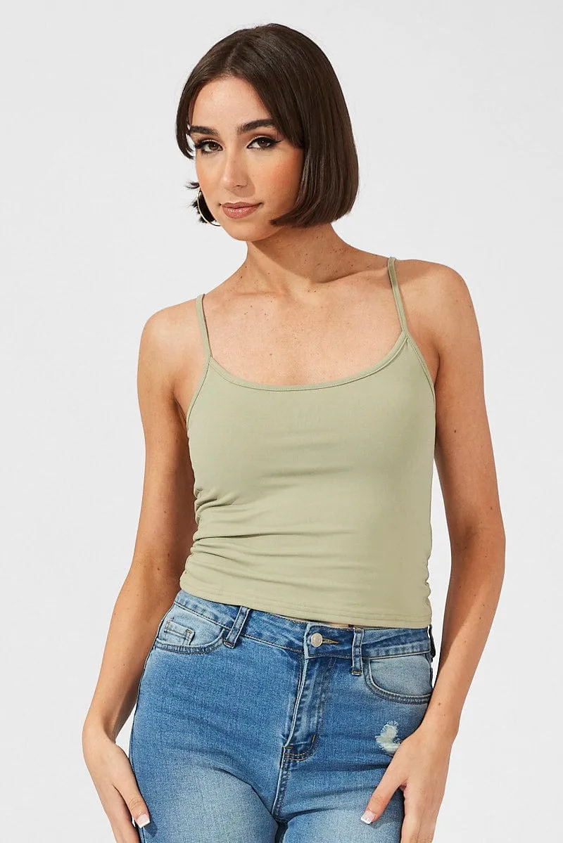 Green Supersoft Singlet Longline Cotton Glow Cozy Fashion