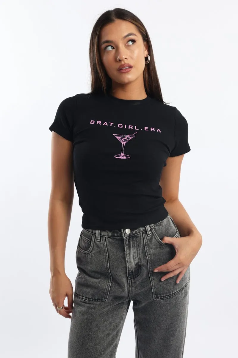 Black Graphic Tee Short Sleeve Sports Apparel