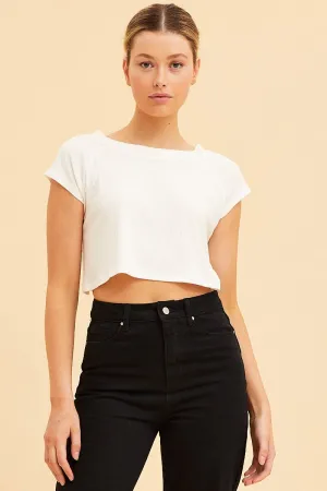 White Cropped T-Shirt Wide Rib Crew Neck Short Sleeve Flex Fit