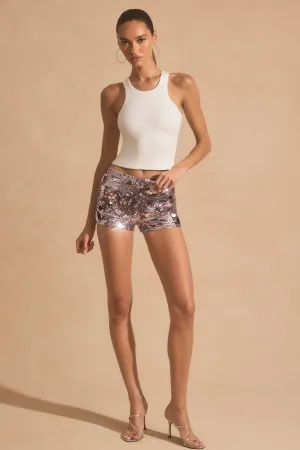 Sequin-Embellished Mini Shorts in Silver hypoallergenic material Slip Resistant Inner Lining