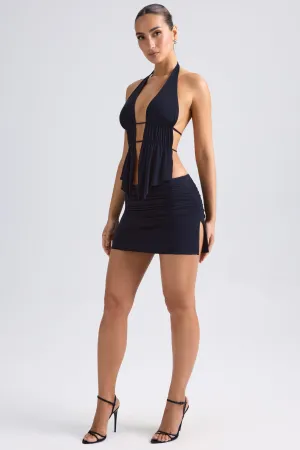 Draped A-Line Mini Skirt in Black garden party Performance Wear