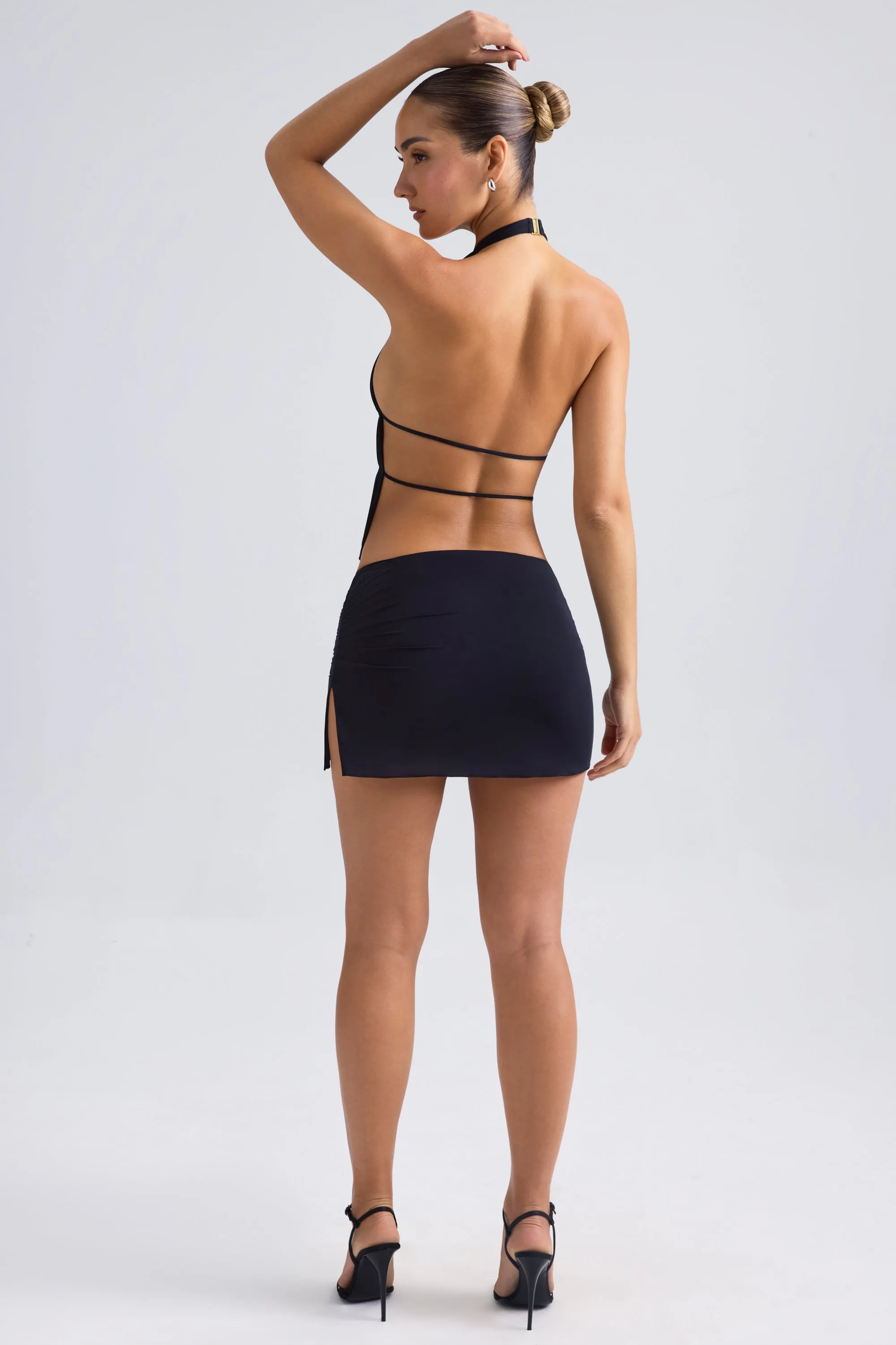 Shopping Trip Sporty Edge Draped A-Line Mini Skirt in Black