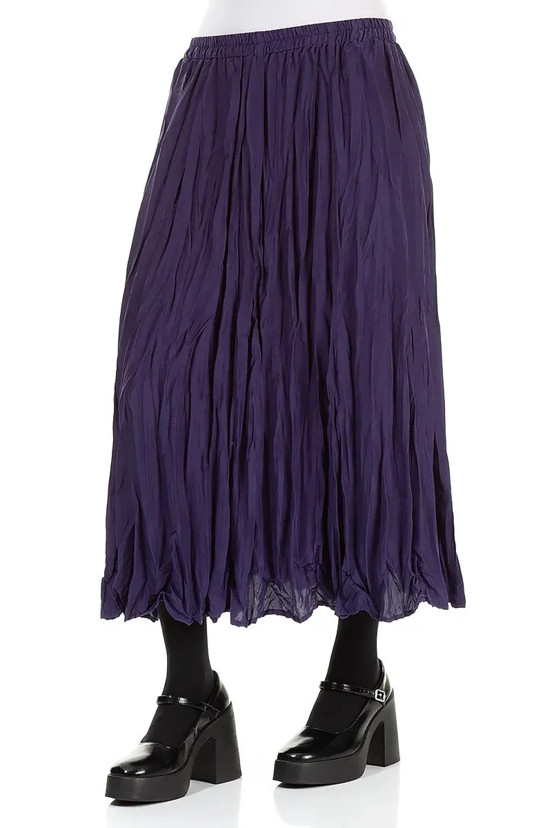 garden party Side Slit Royal Purple Crumpled Pure Silk Skirt