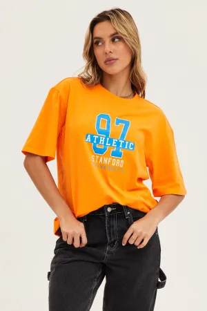 Anti Pilling Surface Orange Crew Neck Oversized Tee