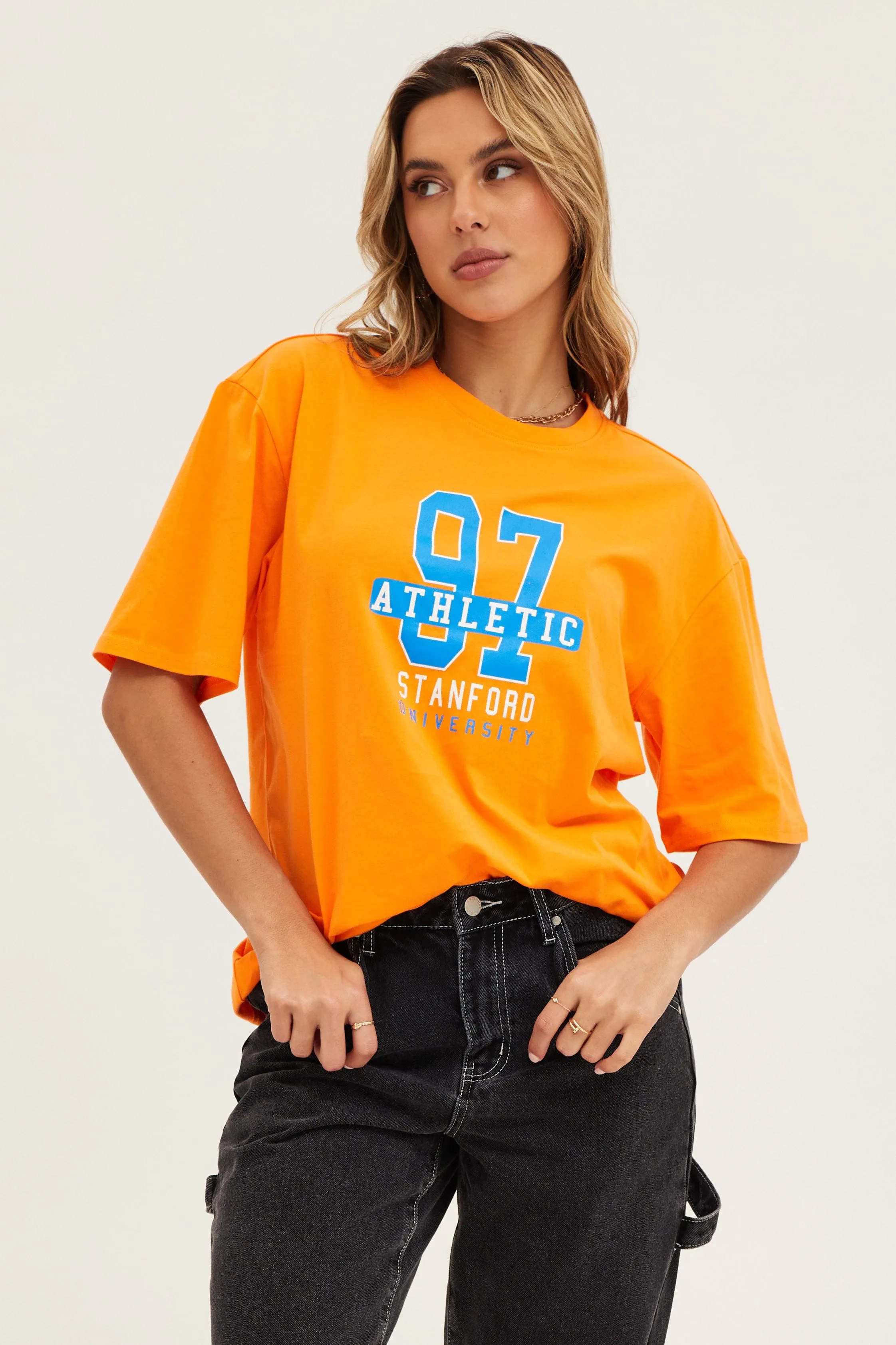 Anti Pilling Surface Orange Crew Neck Oversized Tee