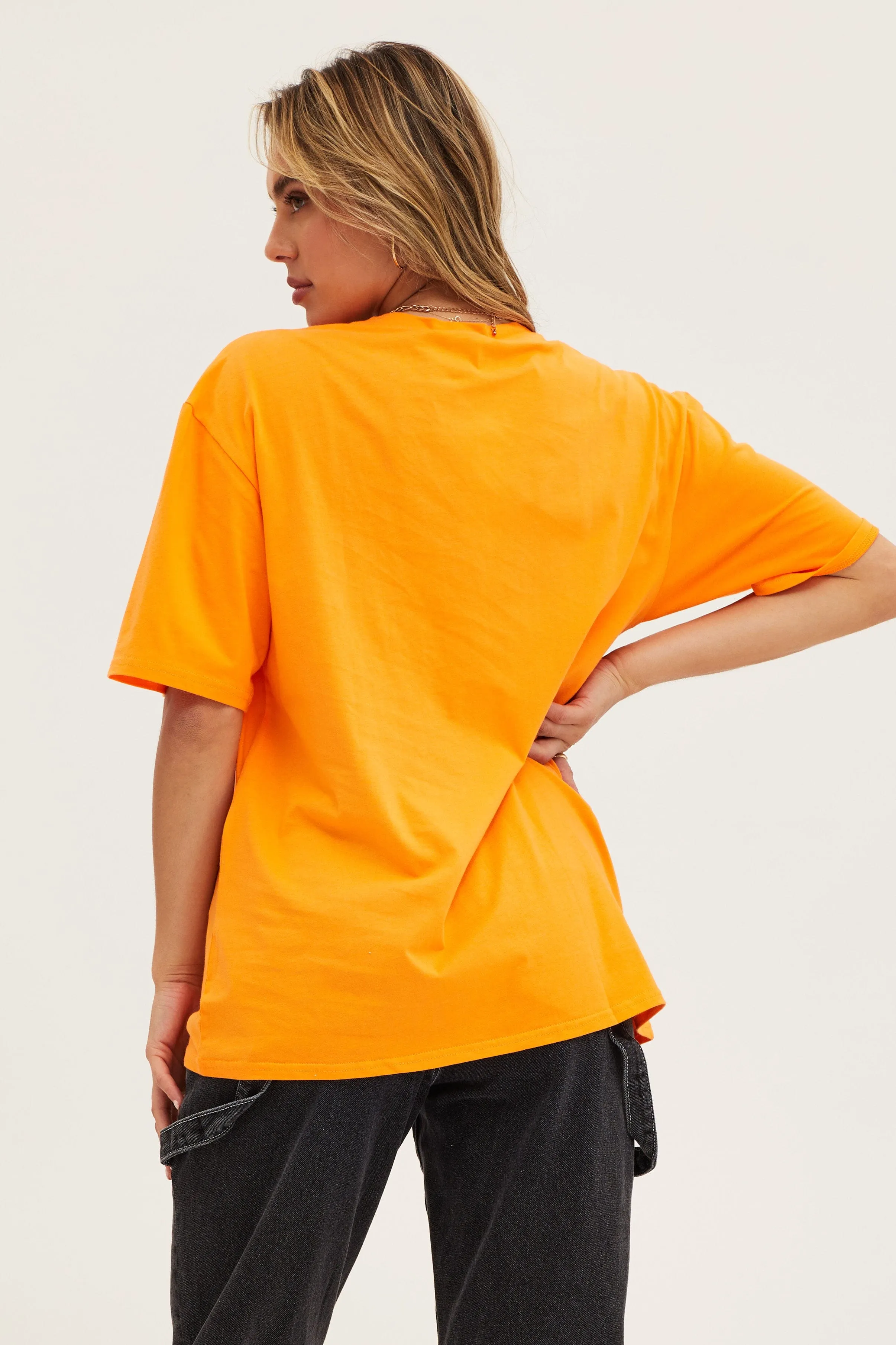 TearResistant Fabric Seasonal Layer Orange Crew Neck Oversized Tee
