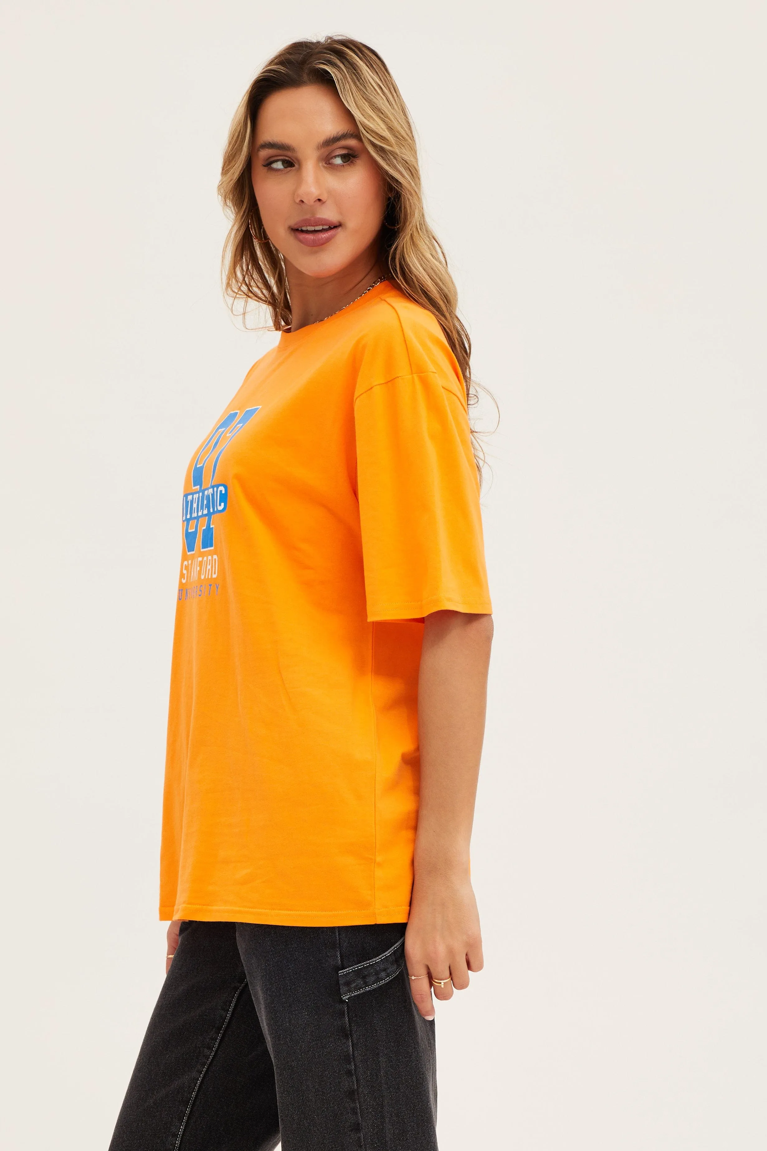 Orange Crew Neck Oversized Tee Hiking durability Urban Look