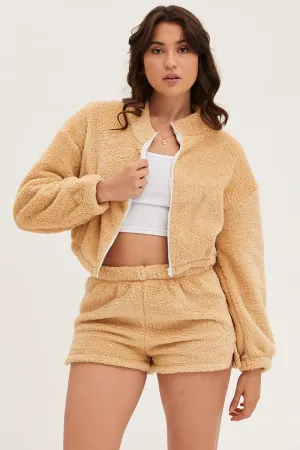 Beige Loungewear Teddy Shorts High-waisted