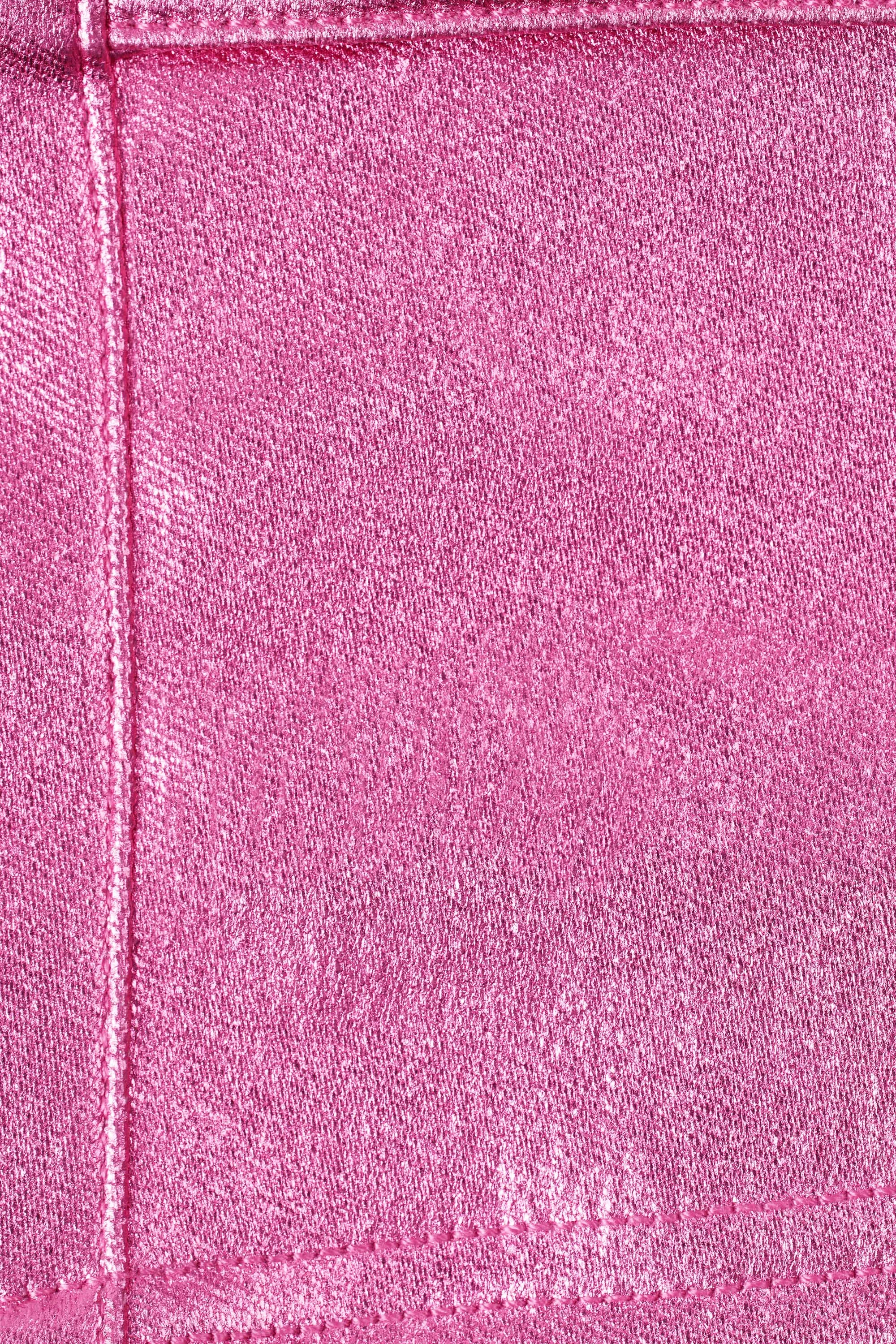Metallic High-Waist Denim Shorts in Deep Pink Multi Panel Construction