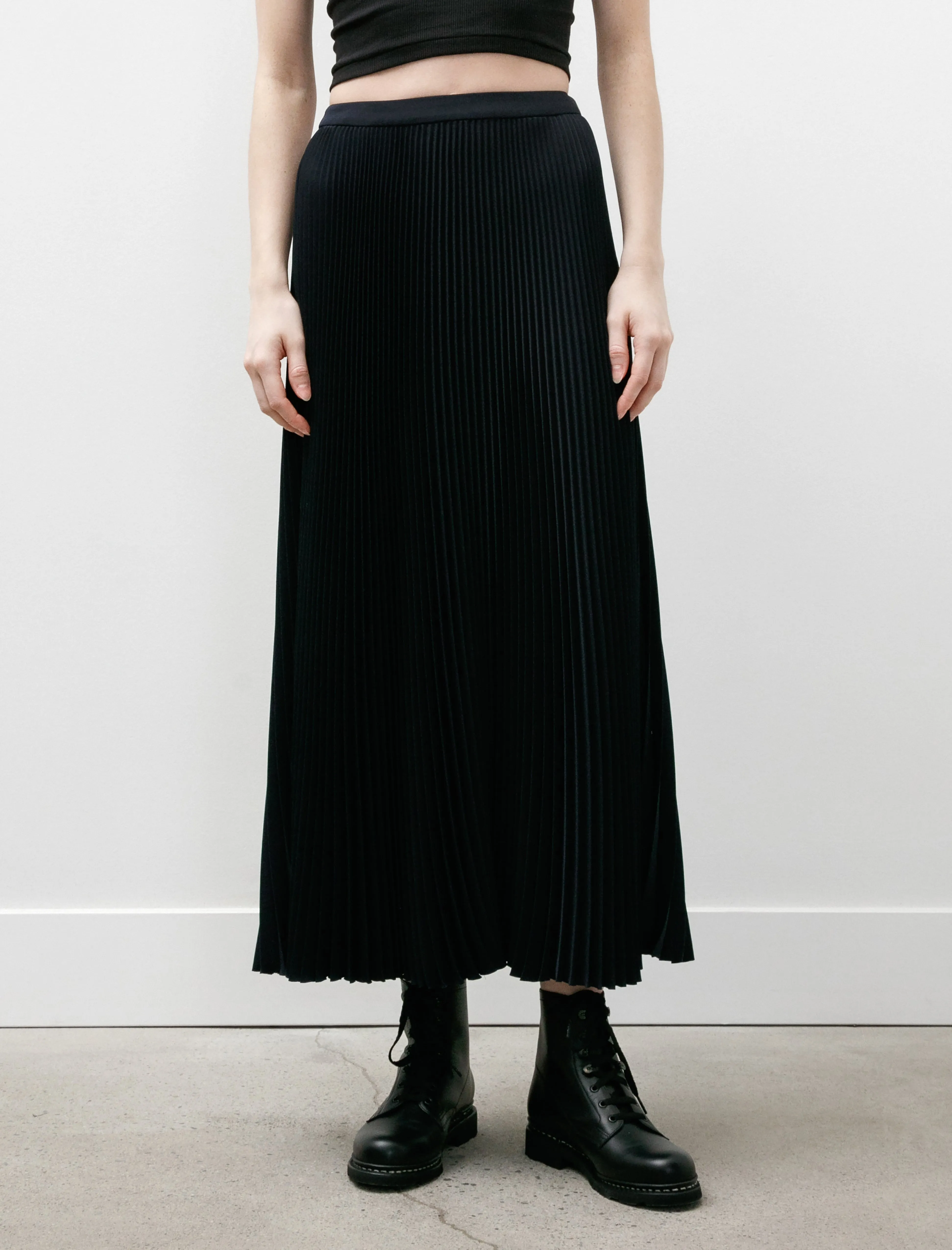 Animal Print Soft Focus Satin Pleats Skirt Navy