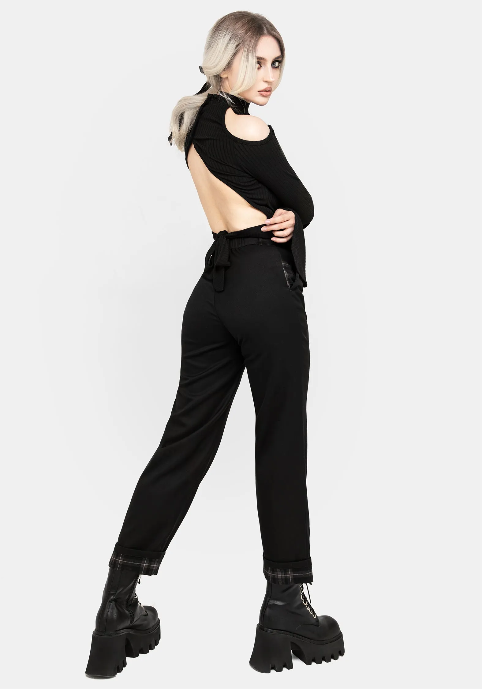 Polished Look windproof Clover Check Contrast Trousers