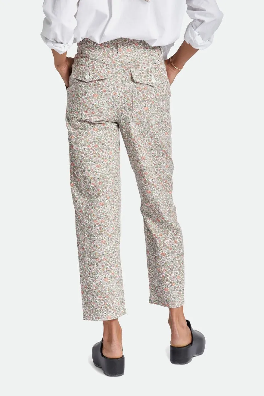 Vancouver Pant - White Floral Elastic waist Twill Weave Texture