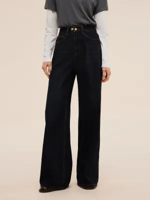Denim Adjustable Waist Women Wide Leg Jeans Winter Warmth Minimalist Style Picnic Style