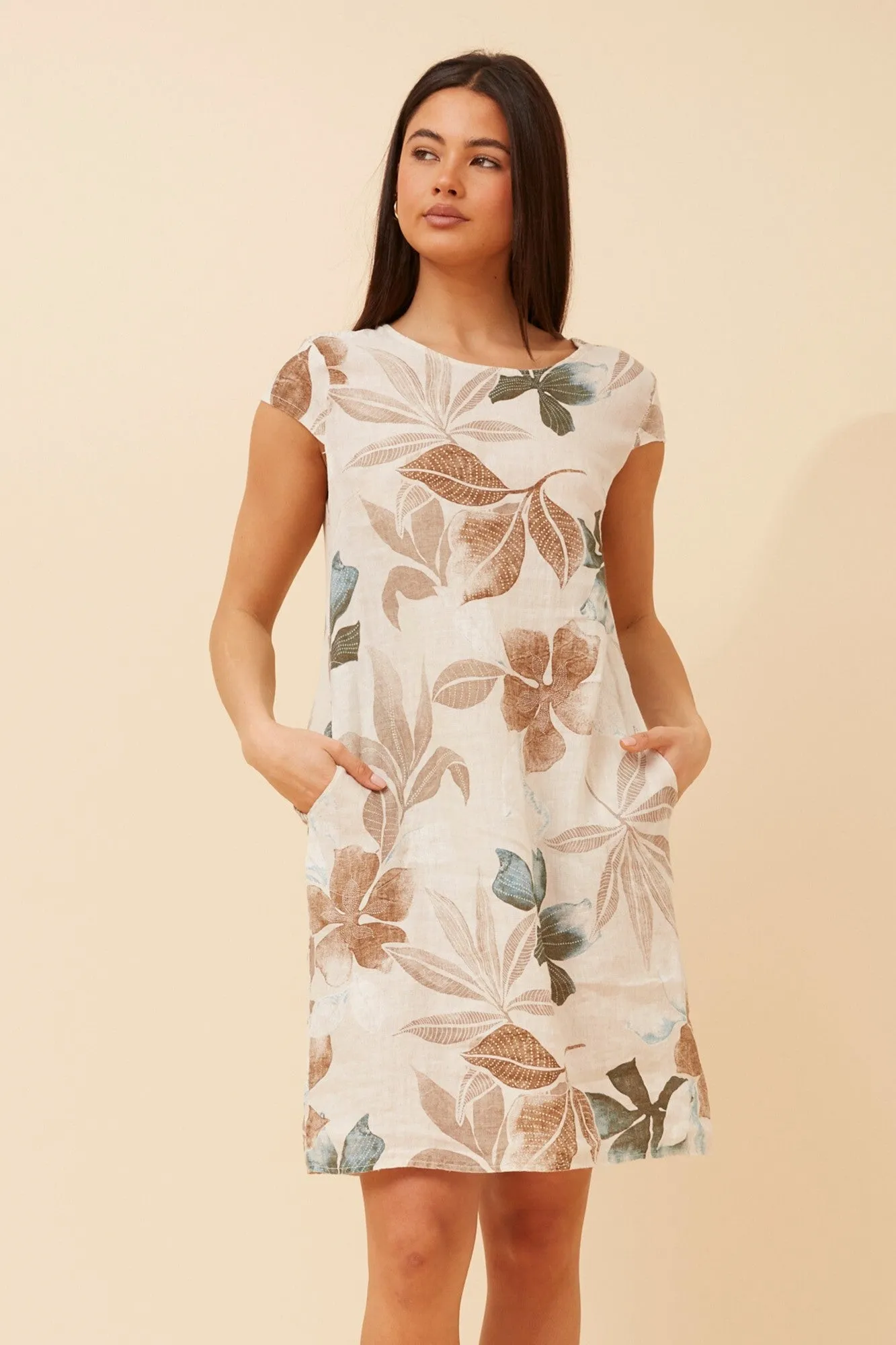 fresh start ChafeResistant Seams SISLEY LEAF PRINT LINEN DRESS