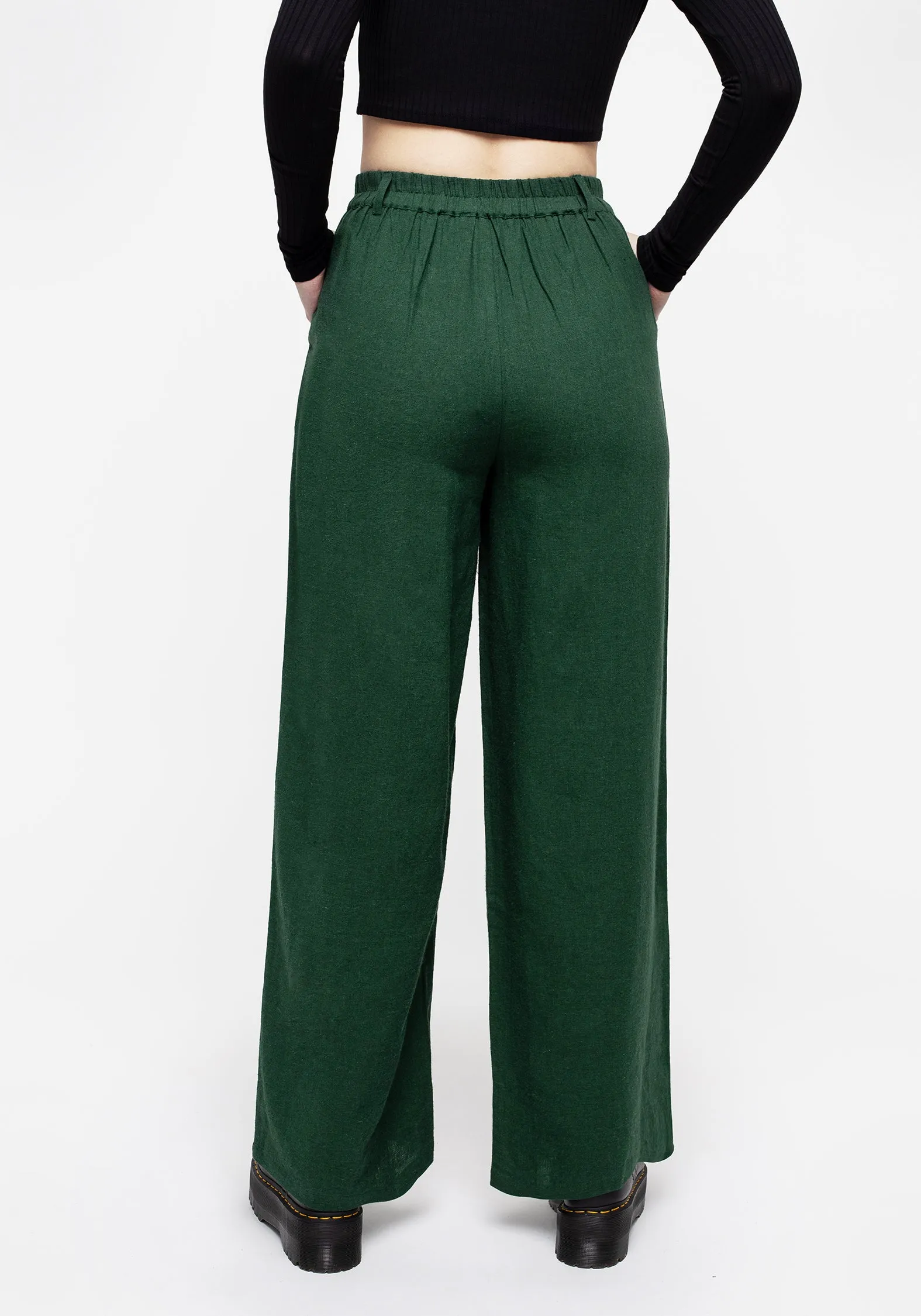 Durable Seams Anti Snag Fabric Oberon Green Wide Leg Linen Blend Trousers