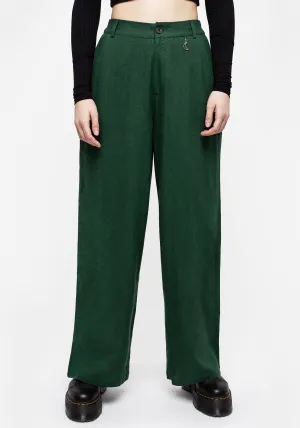 Recycled fibers Eco Friendly Material Oberon Green Wide Leg Linen Blend Trousers