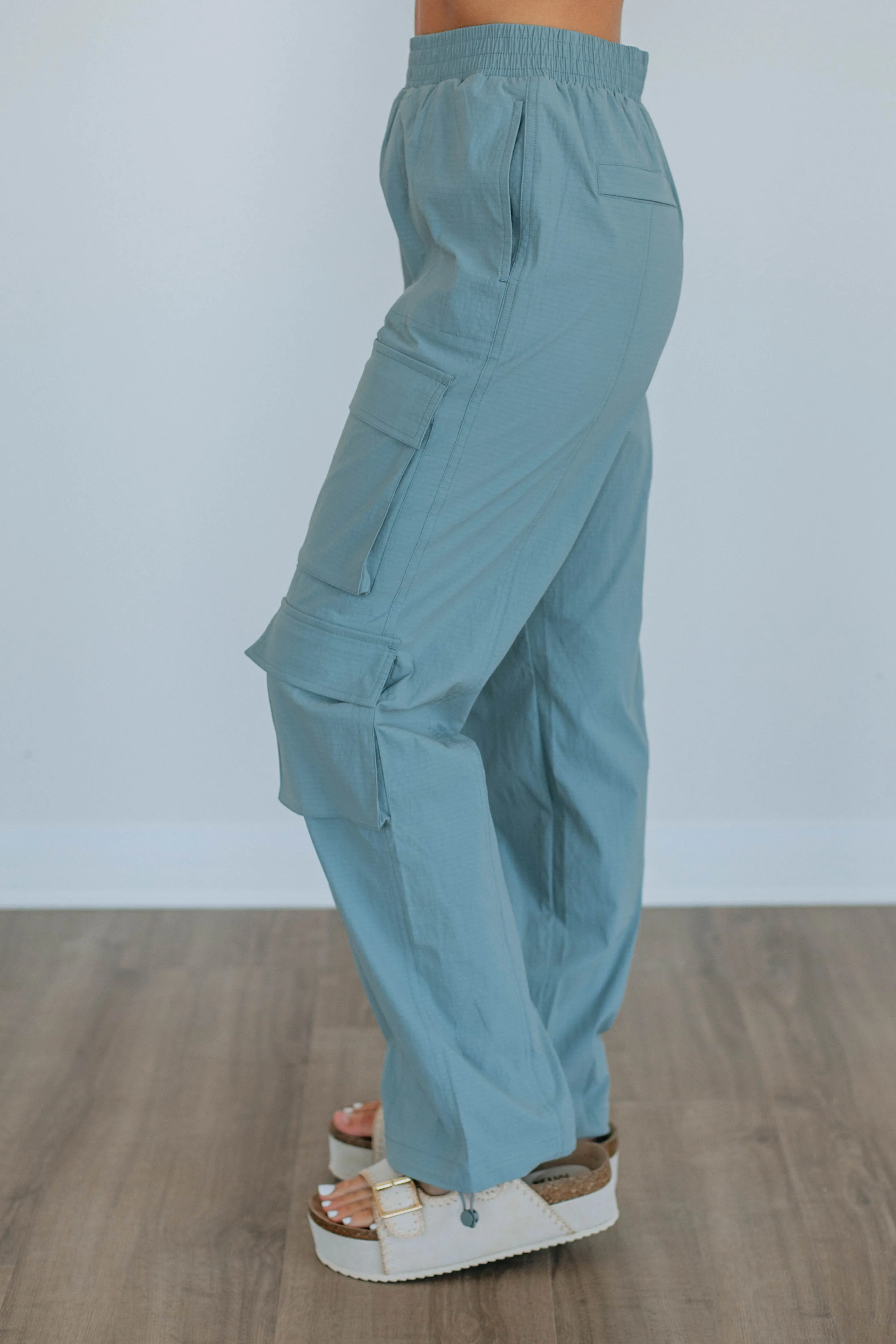 Waylon Cargo Pants - Dusty Blue Low Profile Waistband Long Use