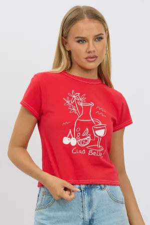 Comfort and Breathable Red Graphic Tee Short Sleeve