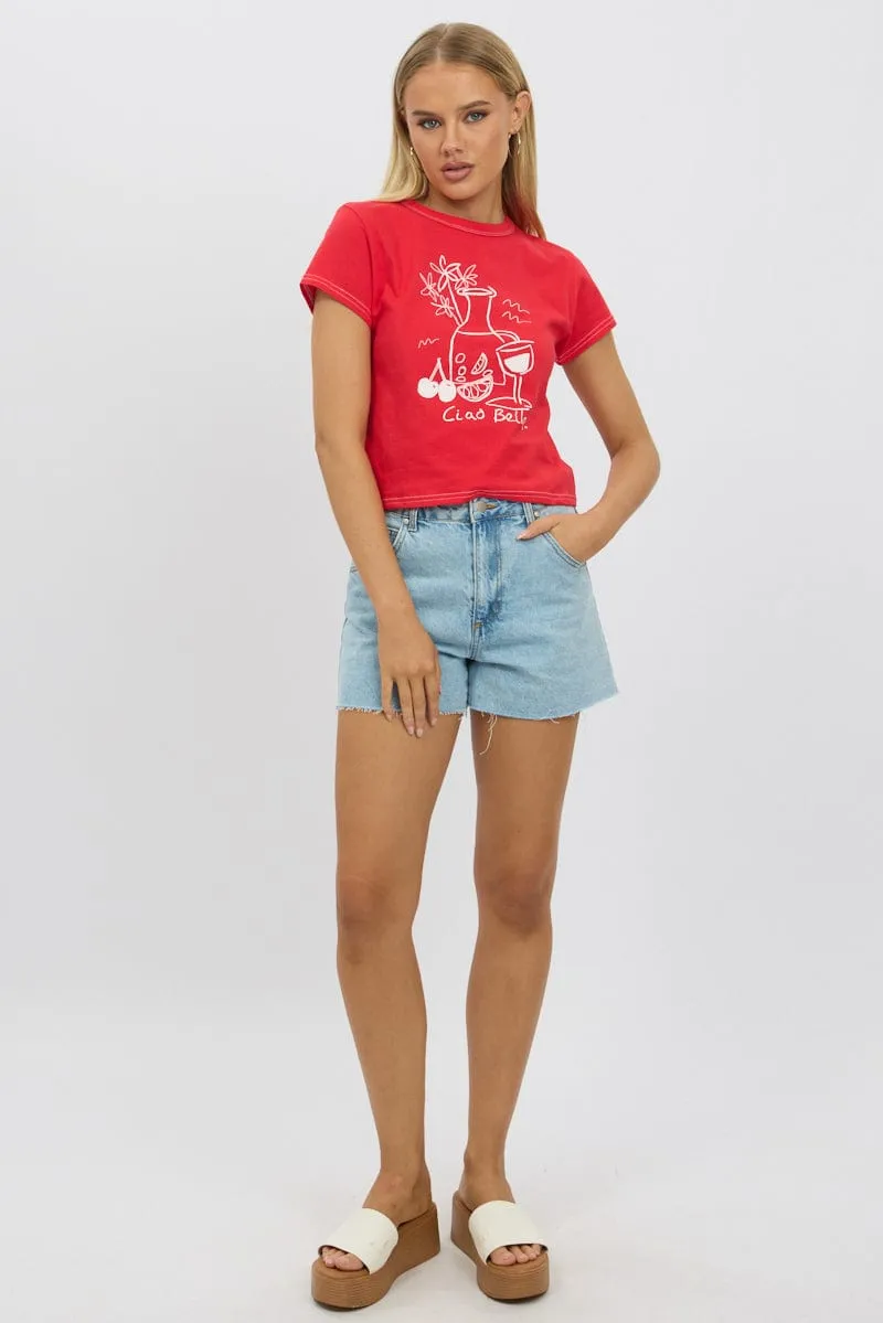 Minimalist purity Ultra Soft Texture Red Graphic Tee Short Sleeve