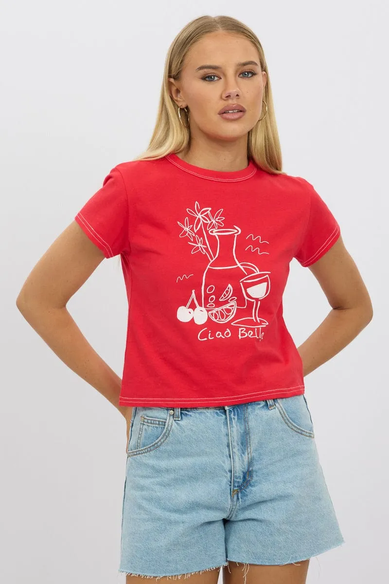 Eco Friendly Dyes Red Graphic Tee Short Sleeve