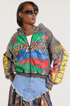 Popular Timeless Hoodie OFF TO THE RACES GRAPHIC ZIP UP HOODIE