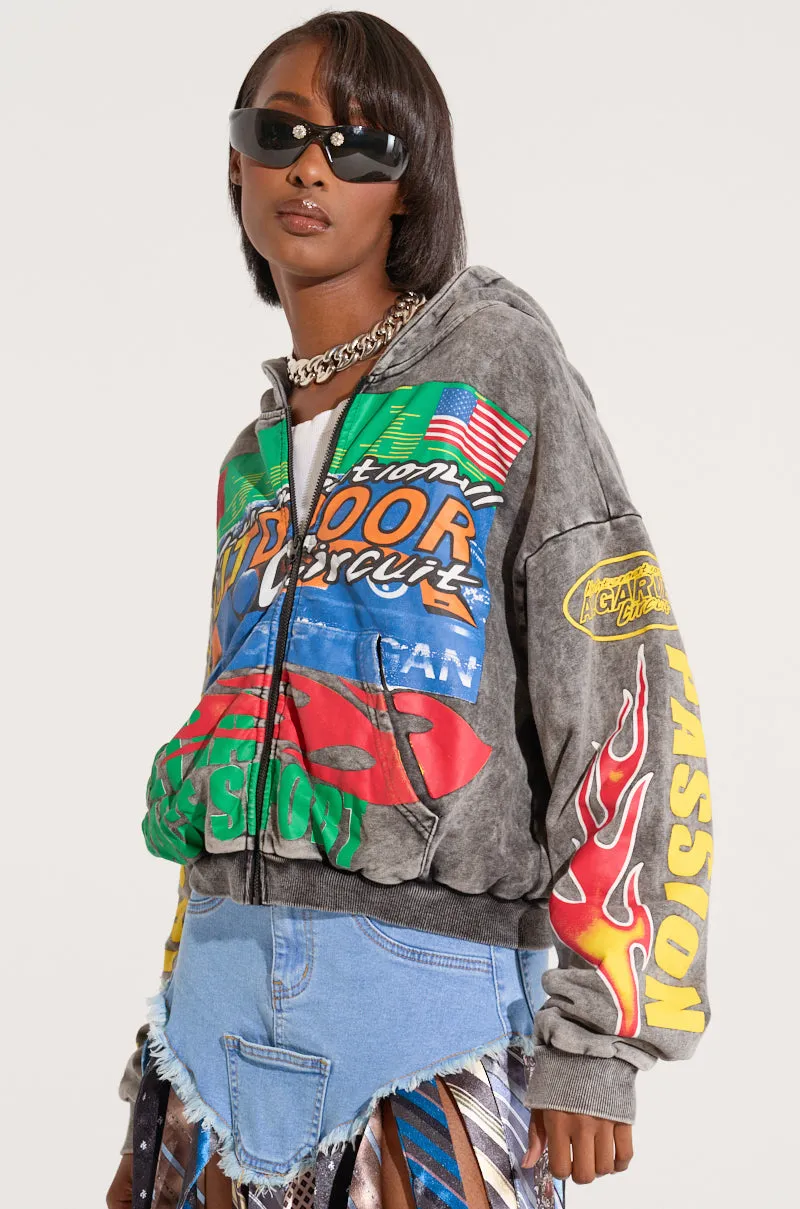 OFF TO THE RACES GRAPHIC ZIP UP HOODIE weekday wear