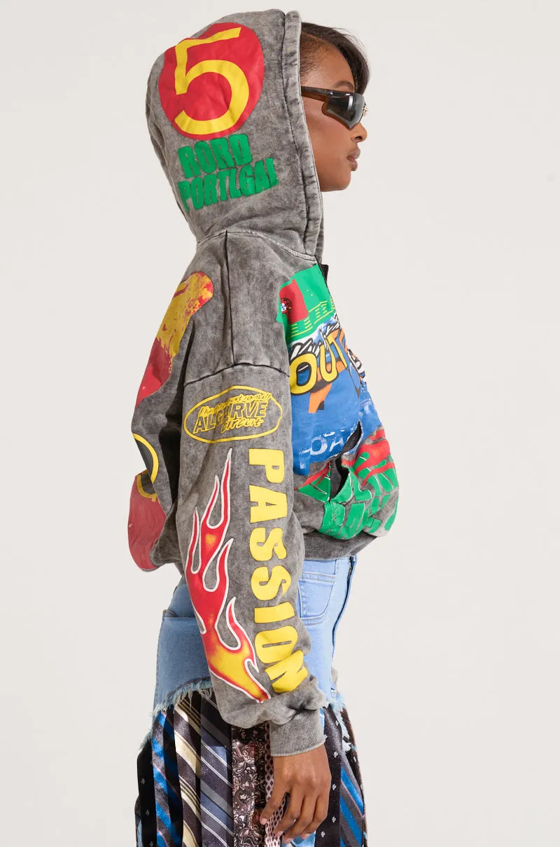 OFF TO THE RACES GRAPHIC ZIP UP HOODIE Outdoor Layering Beach Style