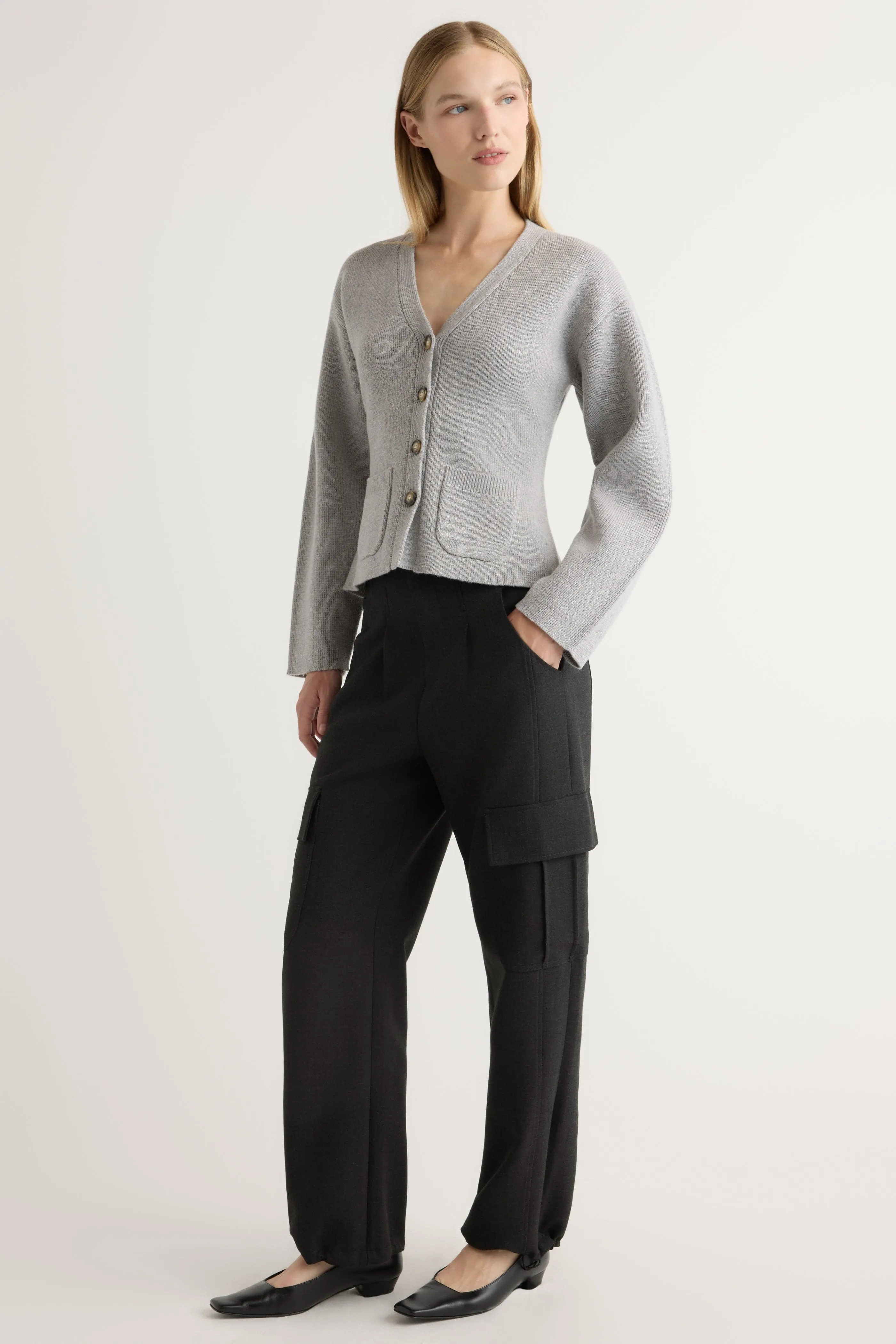 Elinor Organic Cotton-Wool V-Neck Cardigan Simple Comfort Layered Knit