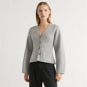 Elinor Organic Cotton-Wool V-Neck Cardigan Circular Knit Technology Seasonal Comfort