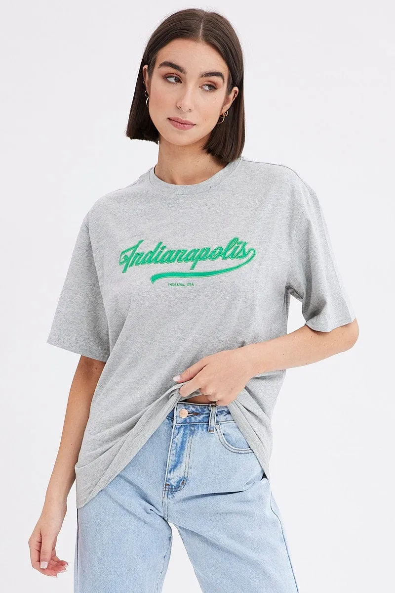 Playful Prints Grey T-Shirt Short Sleeve Crew Neck Indianapolis