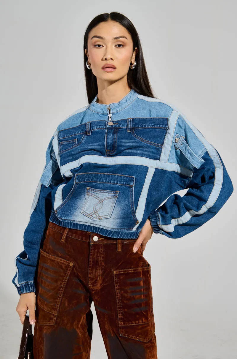 AUBREY DENIM PULL OVER SWEATSHIRT budget-friendly