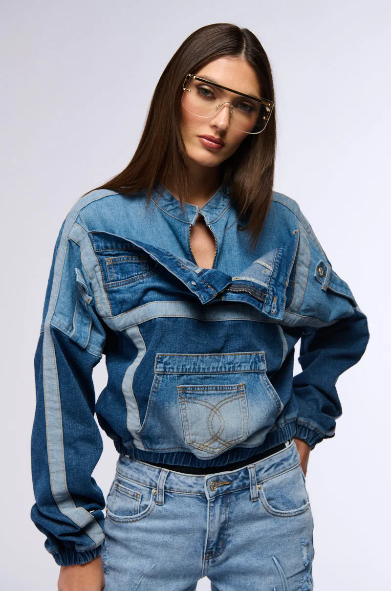 product camping suitable functionality Stretchy AUBREY DENIM PULL OVER SWEATSHIRT
