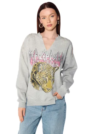 DEF LEPPARD RHINESTONE FRINGE TRIM SWEATSHIRT City Staple
