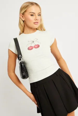 Cozy Feel Basic Wear Grey Graphic Tee Short Sleeve