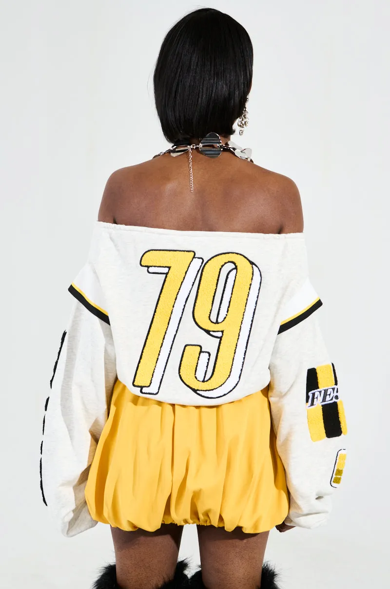 RACING THROUGH OFF THE SHOULDER SWEATSHIRT Home friendly