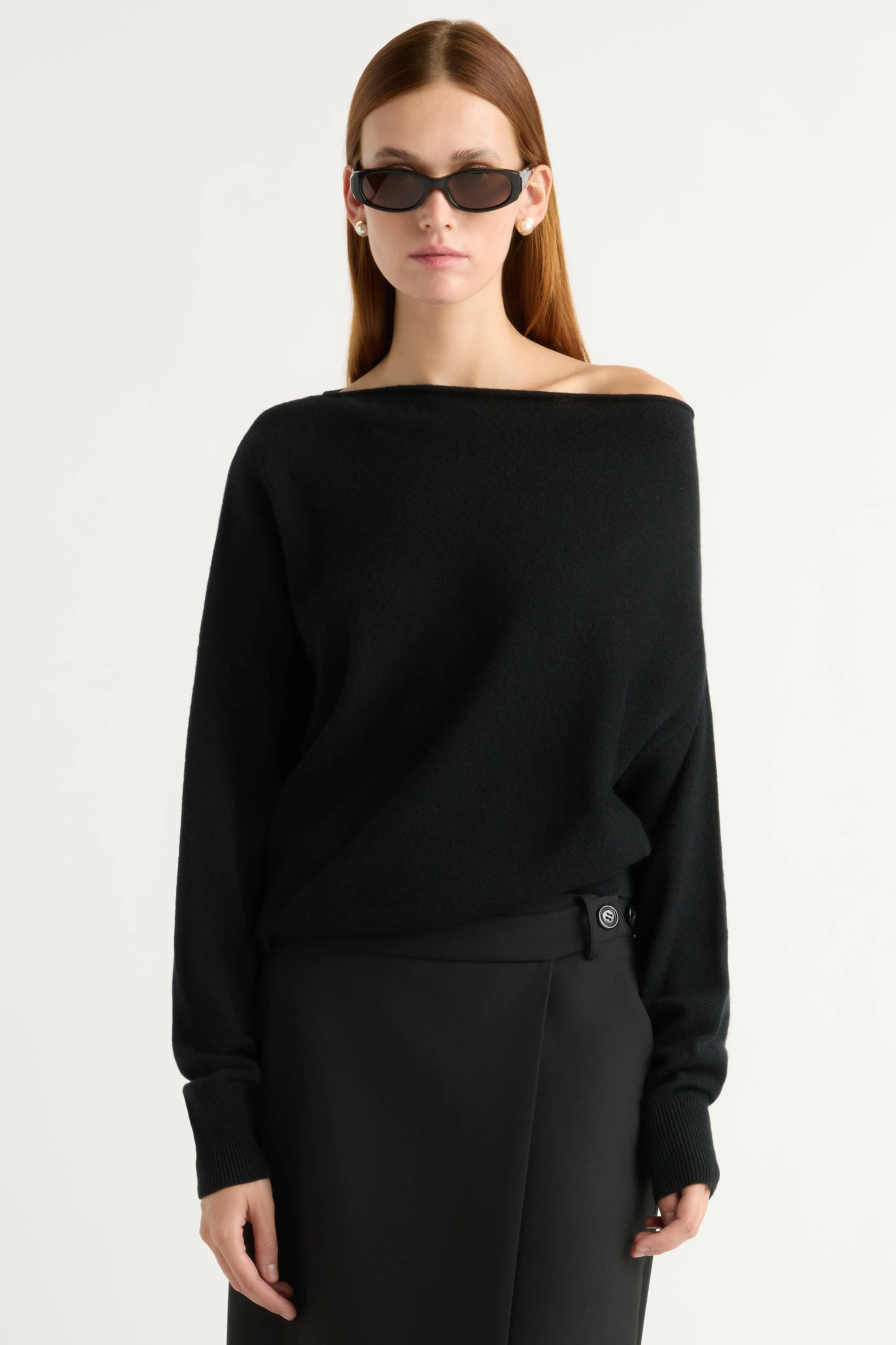 Comfy & Cozy Ergonomic Sleeve Design Lan Cashmere Off-Shoulder Sweater