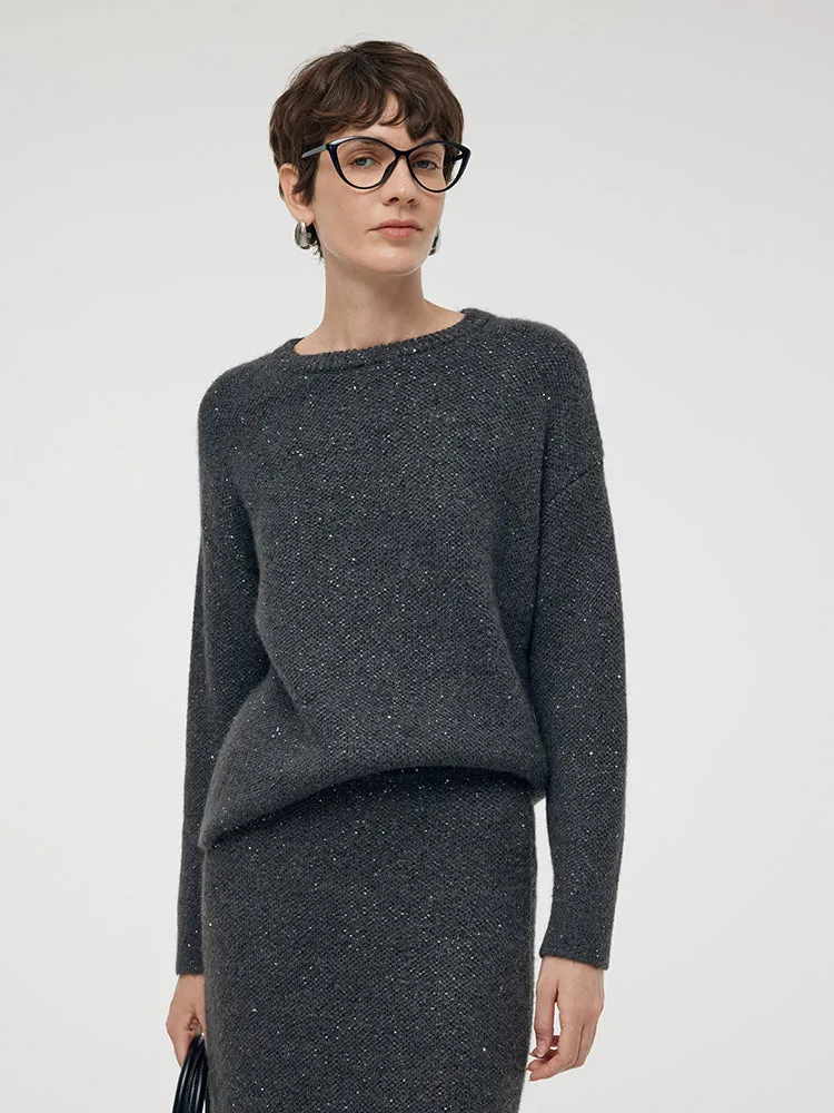 Soft and Warm Temperature Regulating Fibers Mohair Wool Blend Sequins Women Sweater