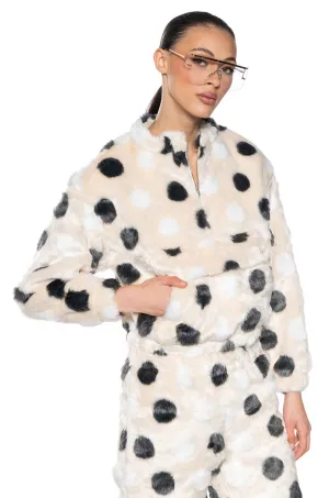 V-Neck product quilted lining comfort DOTTY FAUX FUR OVERSIZED PULLOVER