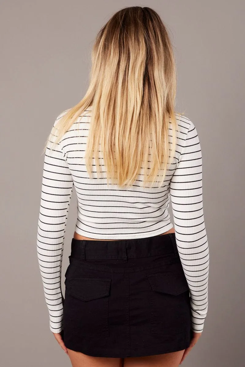 Black Stripe Stripe T Shirt Long Sleeve Crew Neck Easy Layering WrinkleResistantCloth