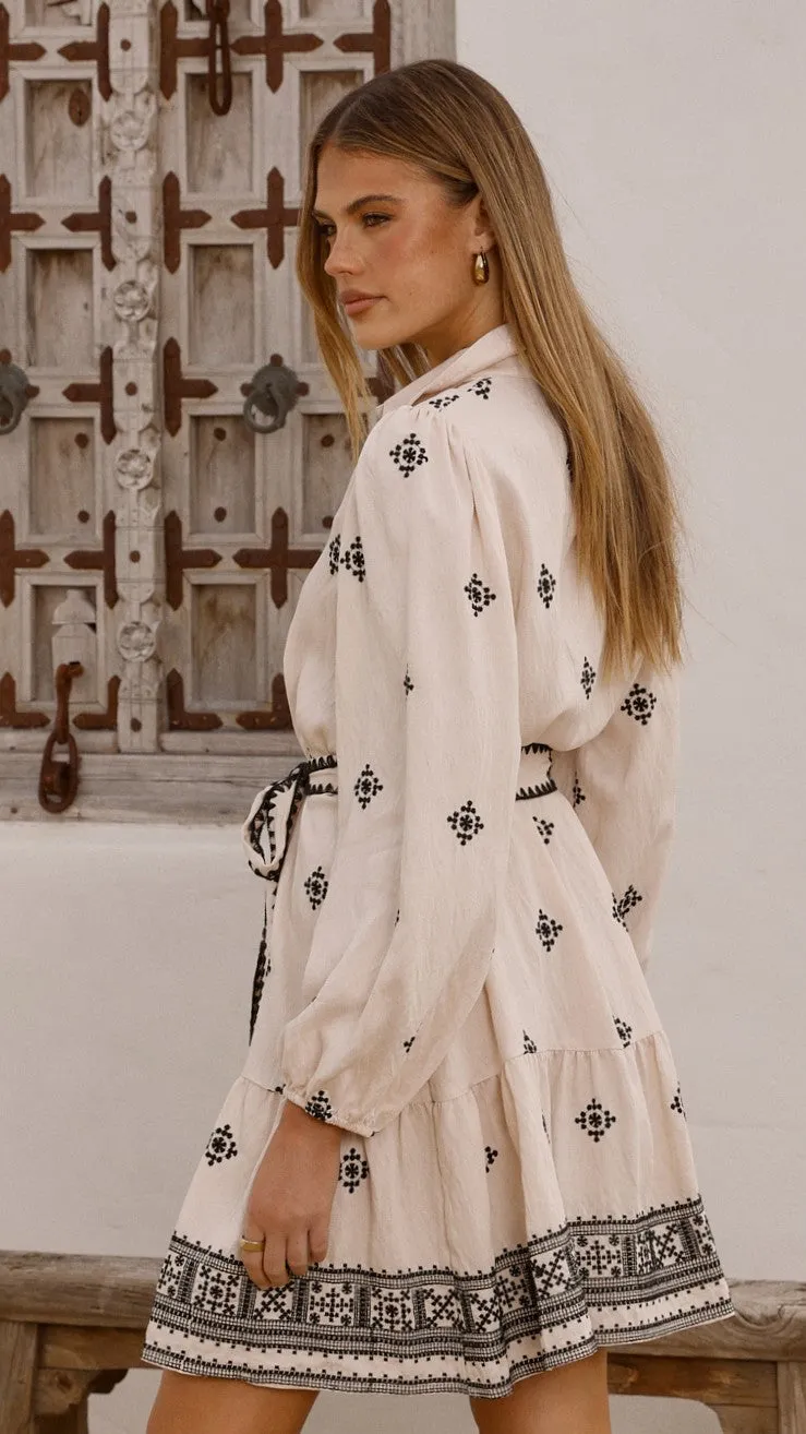 Fashionable Wear Bright sun dress Delainey Mini Dress - Beige/Black