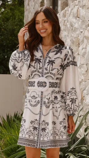 Xander Long Sleeve Mini Dress - Black/White Antimicrobial Coating