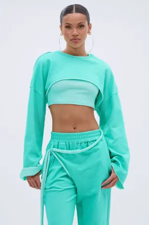 ISSA DOUBLE LAYER CROP SWEATSHIRT IN TIFFANY Modern Sporty