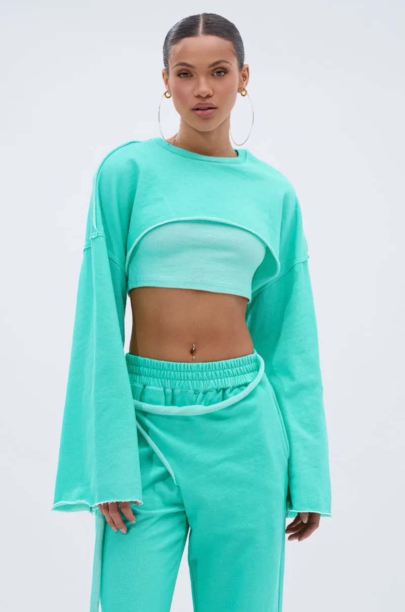 ISSA DOUBLE LAYER CROP SWEATSHIRT IN TIFFANY product gift worthy appeal Relaxed Street