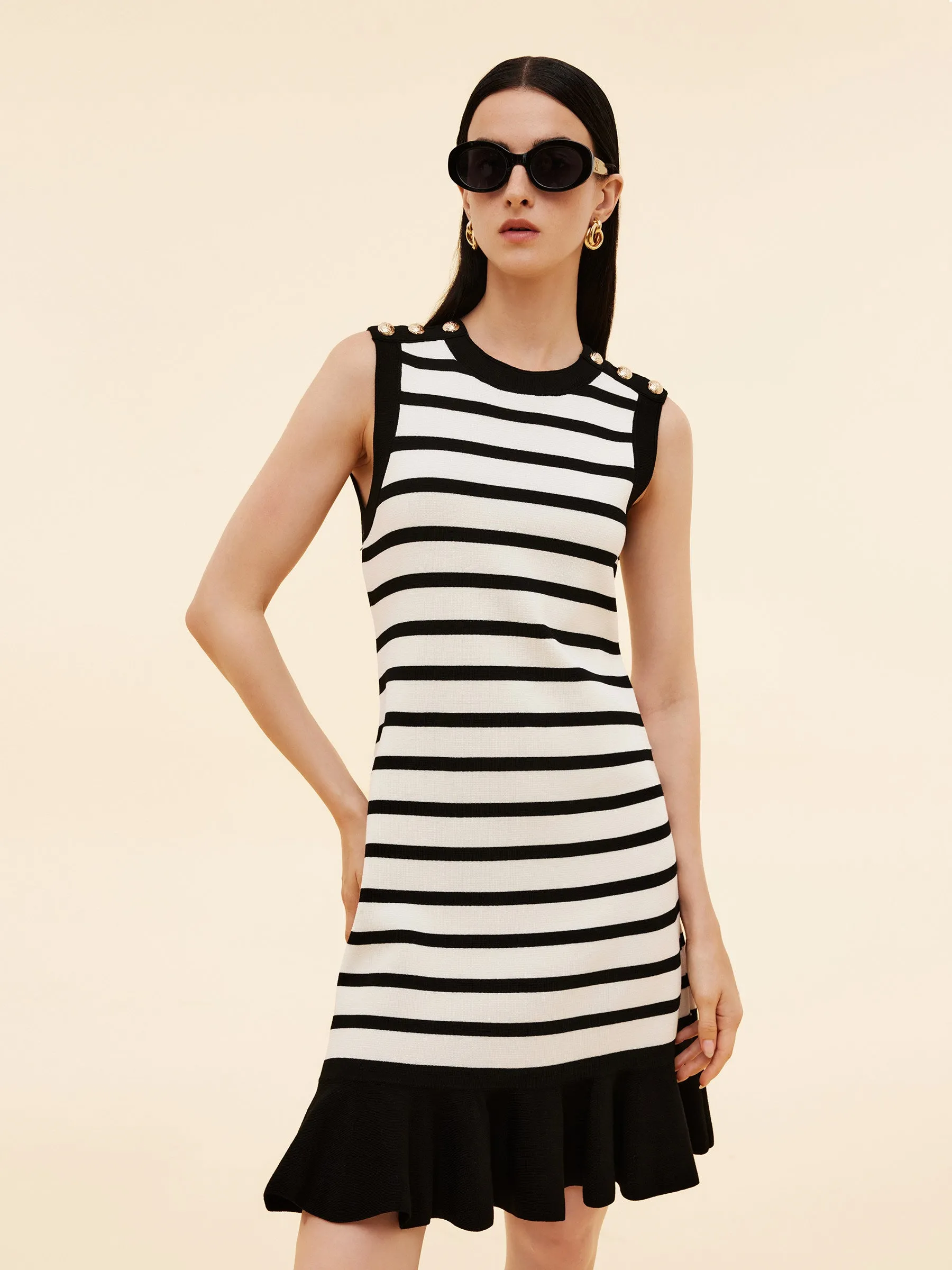 Relaxed Vibe Beat Glow Tencel Blend Stripe Contrast Trim Women Knit Mini Tank Dress