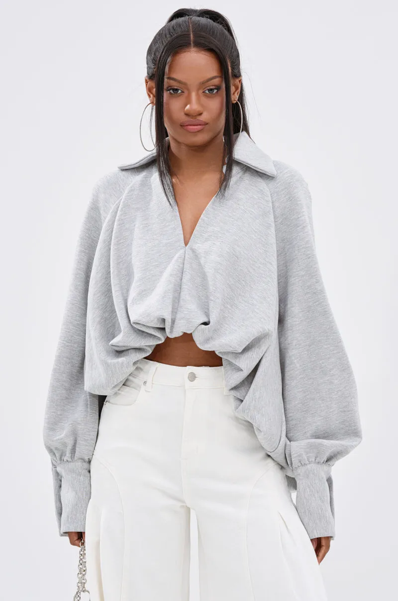 Athletic Cut NEW RULES HIGH LOW BLOUSE IN GREY