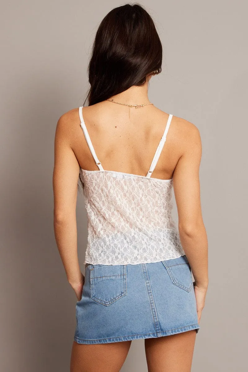 Street Edge Swim Easy White Lace Butterfly Top Singlet